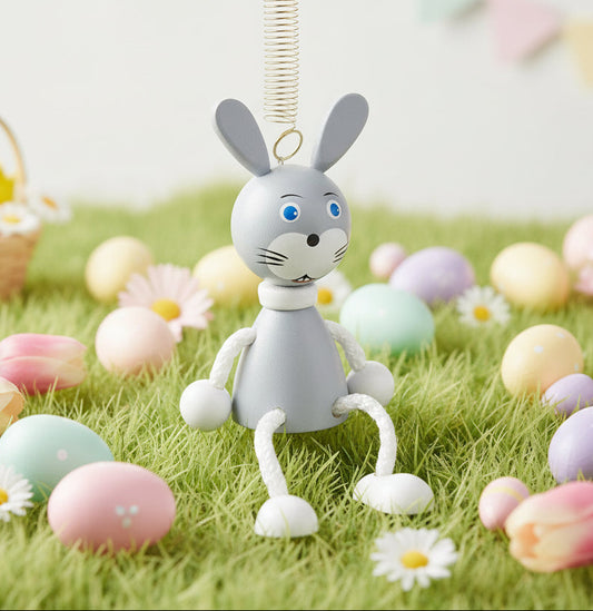 Jumping Rabbit Wooden Doll on a Spring 4 Inches