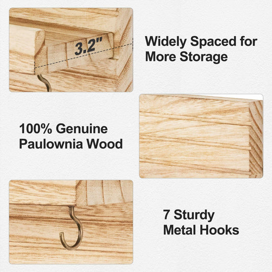 Wall Mount Key Holder with 7 Hooks & Shelf