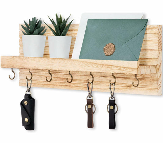 Wall Mount Key Holder with 7 Hooks & Shelf
