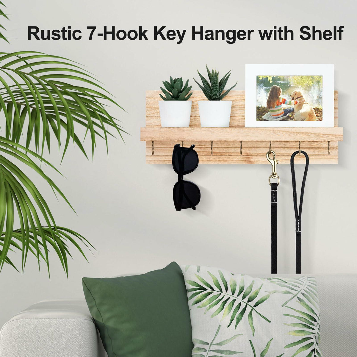 Wall Mount Key Holder with 7 Hooks & Shelf