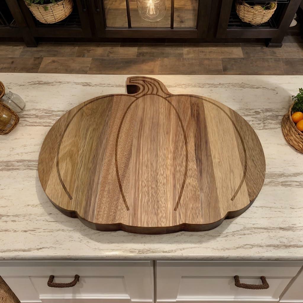 Wooden Pumpkin Cutting Board with Handle 14.96x11.81in