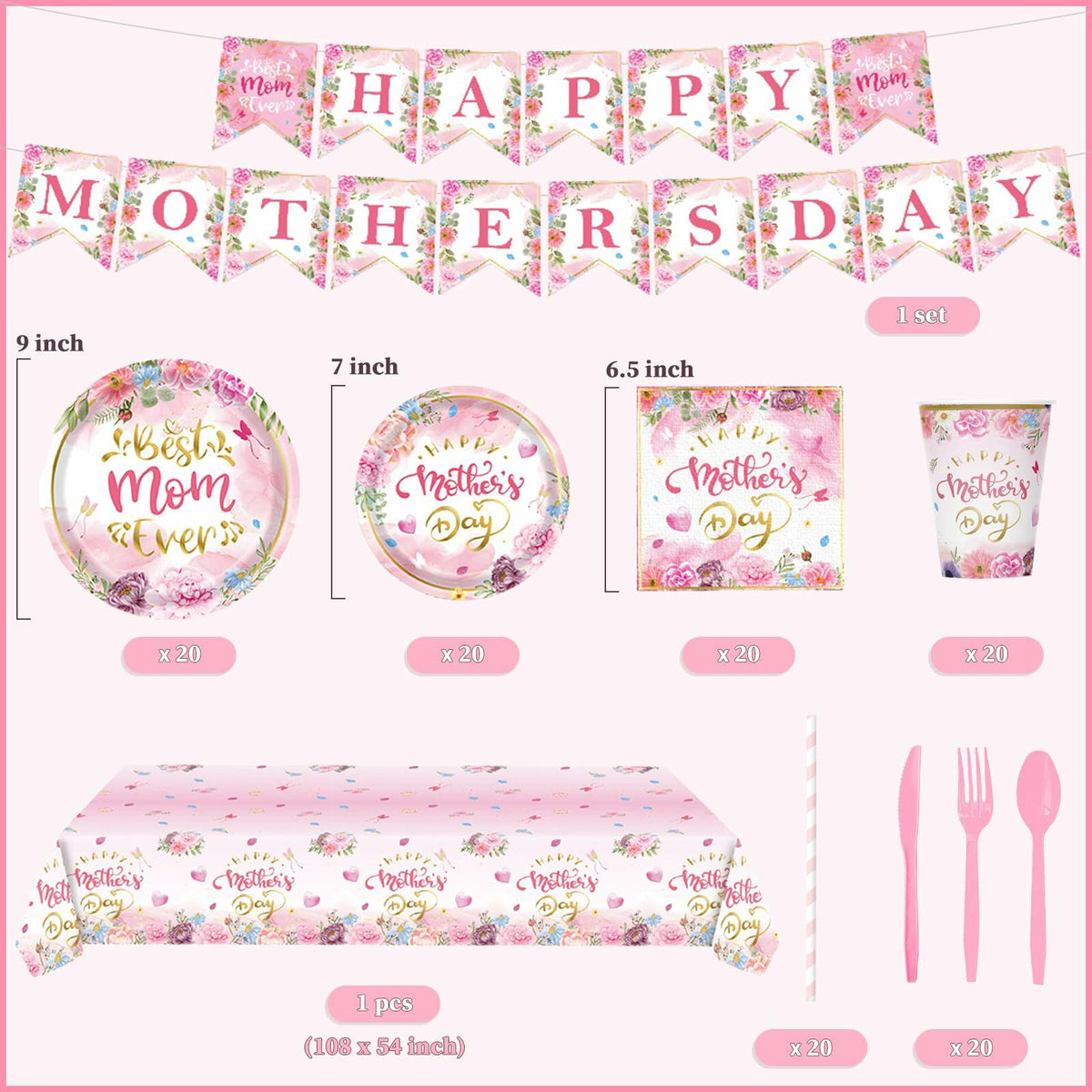 162PCS Mother's Day Party Supplies