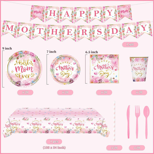 162PCS Mother's Day Party Supplies
