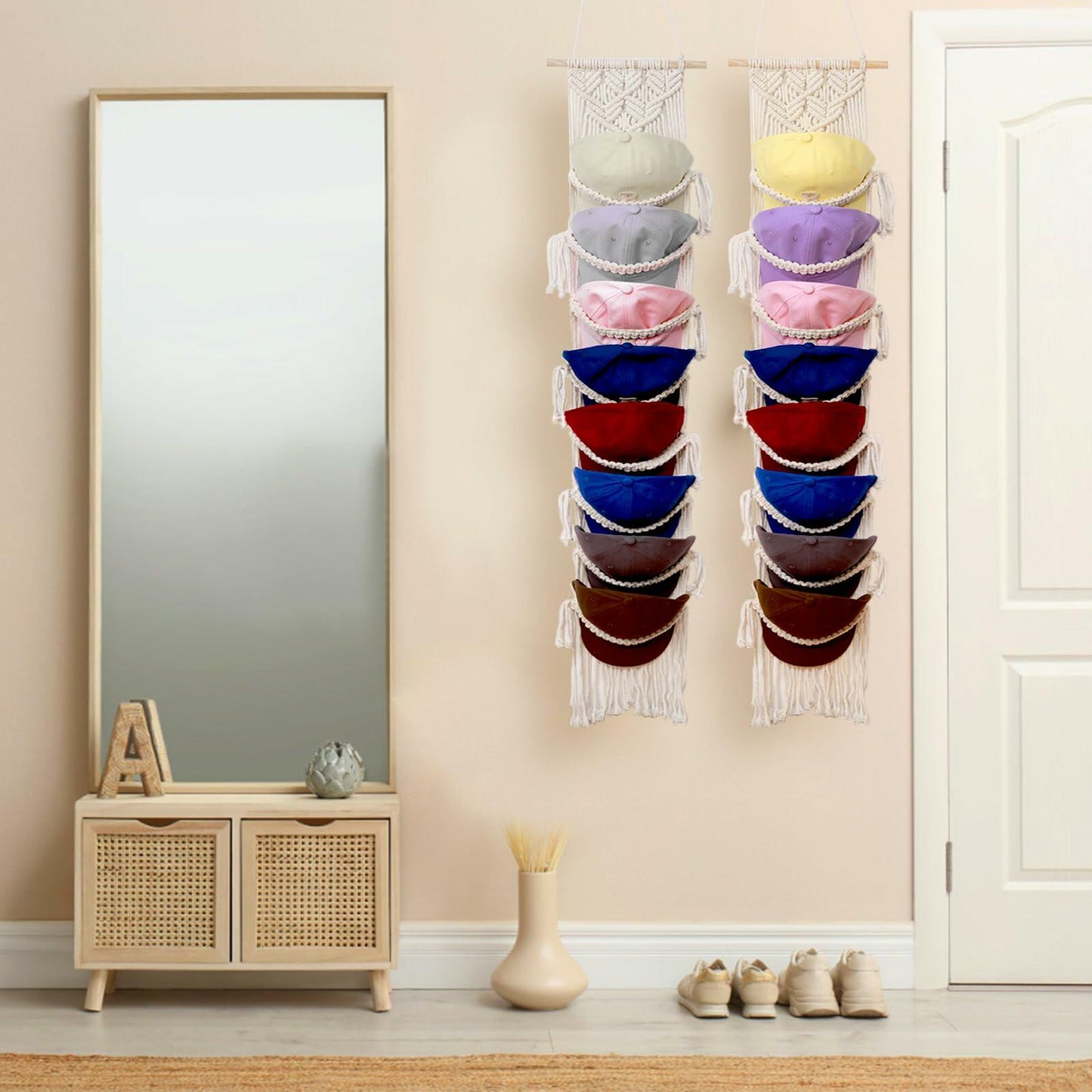 Hommtina Wall Mounted Hat Rack Organizer Brown 2 Pack Bohemian Style