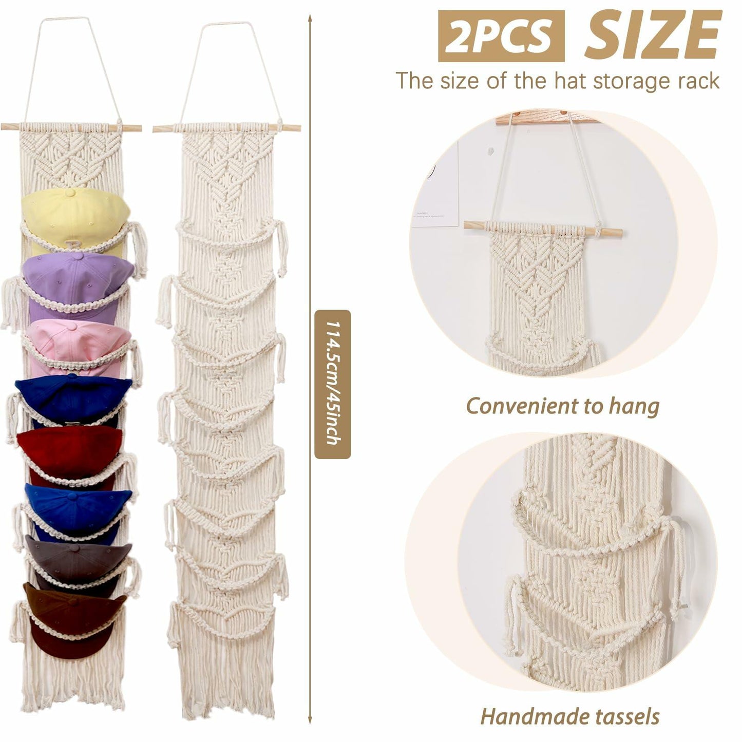 Hommtina Wall Mounted Hat Rack Organizer Brown 2 Pack Bohemian Style