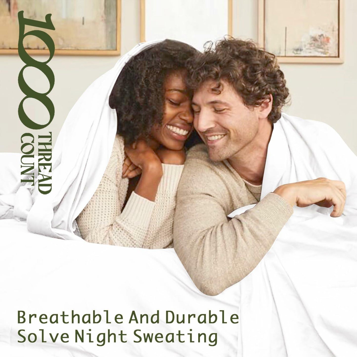 SAKIAO Egyptian Cotton 1000TC King Sheets 17" Deep Pocket 4-Pc Pearl White King