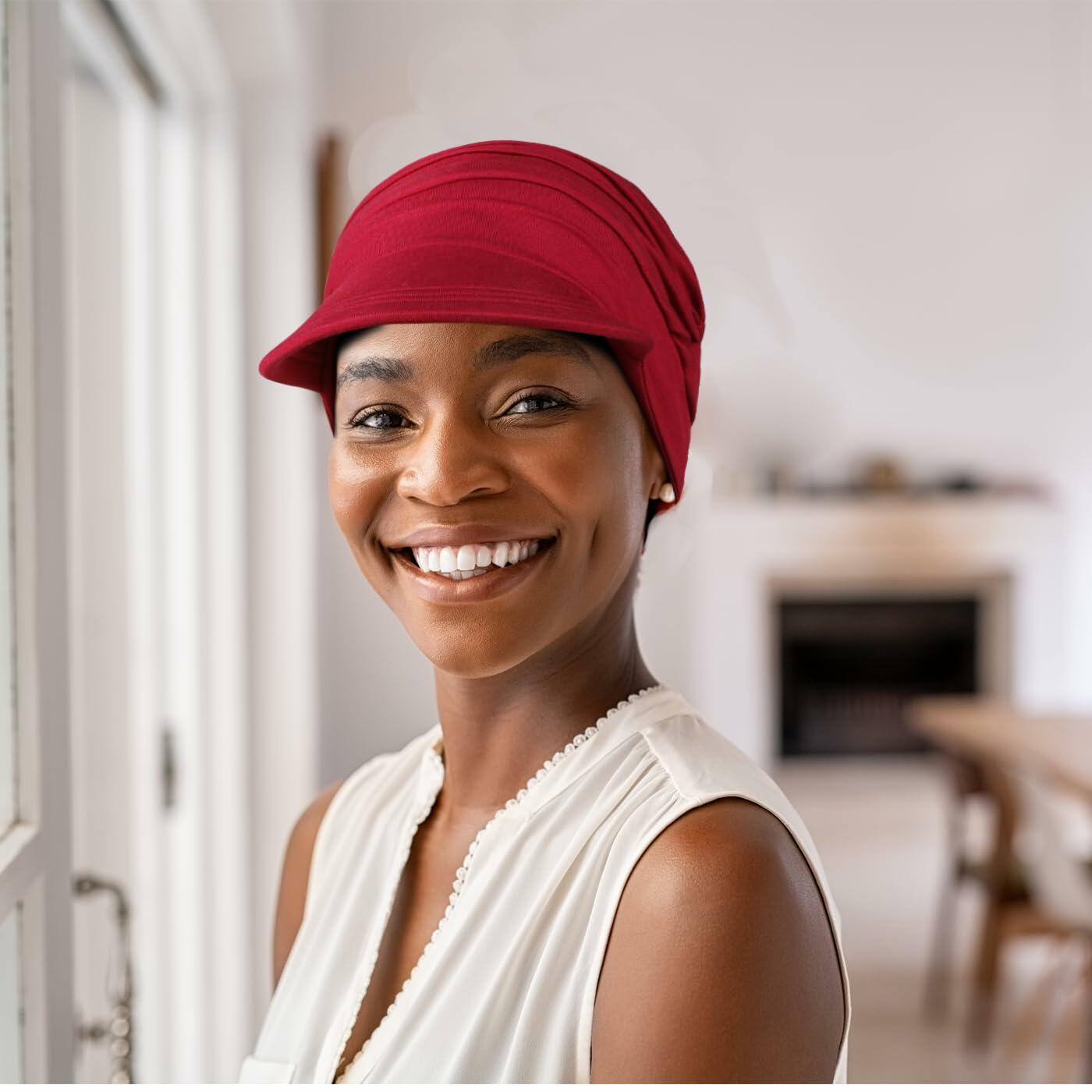 Wimnkuv Soft Bamboo Baseball Cap Women Chemo Hat Wine Red+Khaki One Size