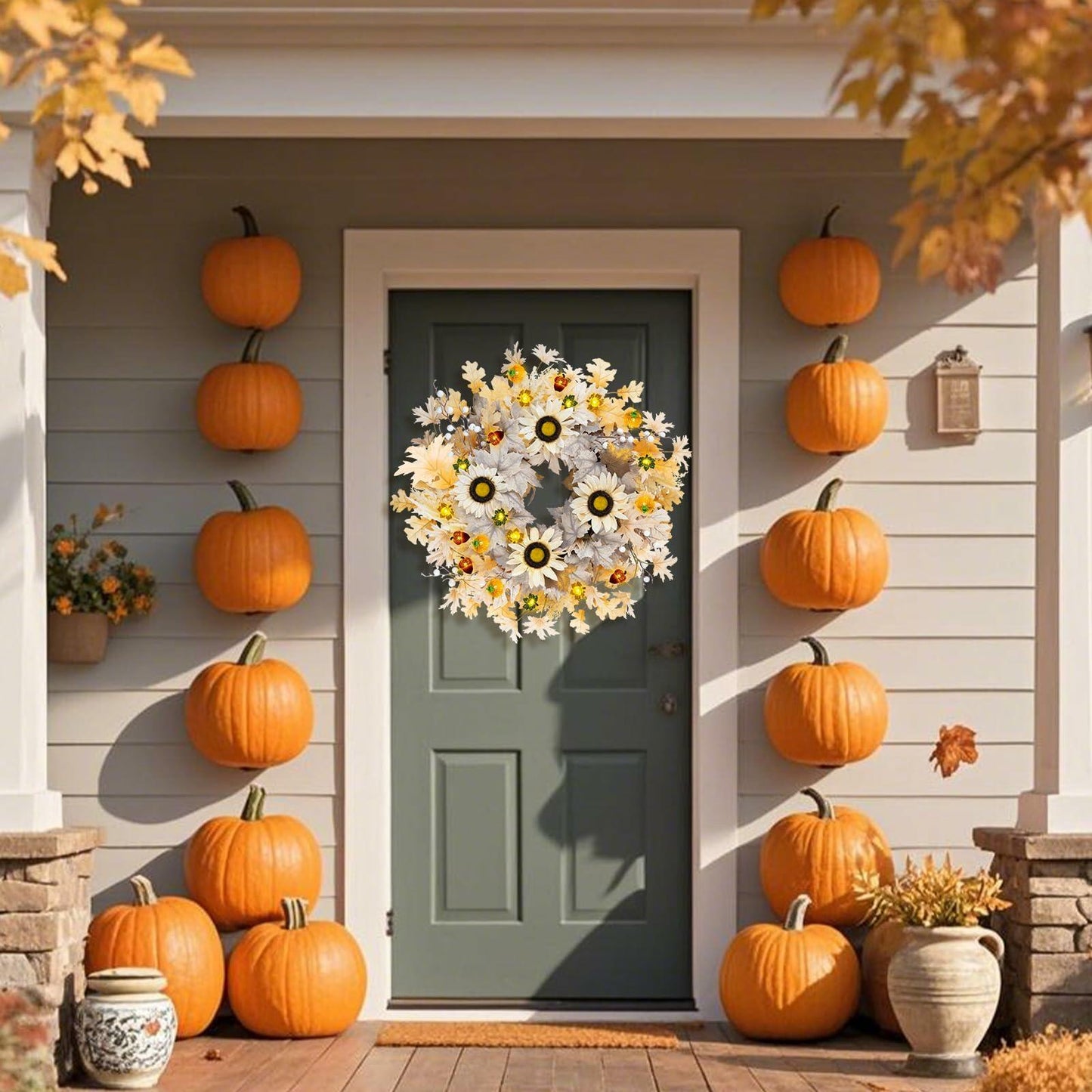 26" Lighted Sunflower Wreath
