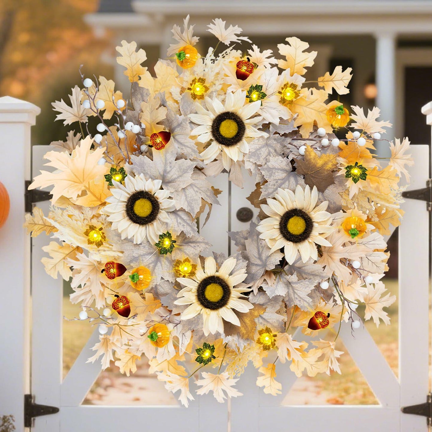 26" Lighted Sunflower Wreath
