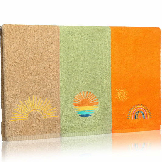 3 Pc Embroidered Cotton Hand Towels 14x29 Inch