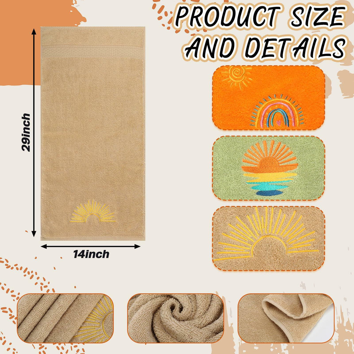 3 Pc Embroidered Cotton Hand Towels 14x29 Inch
