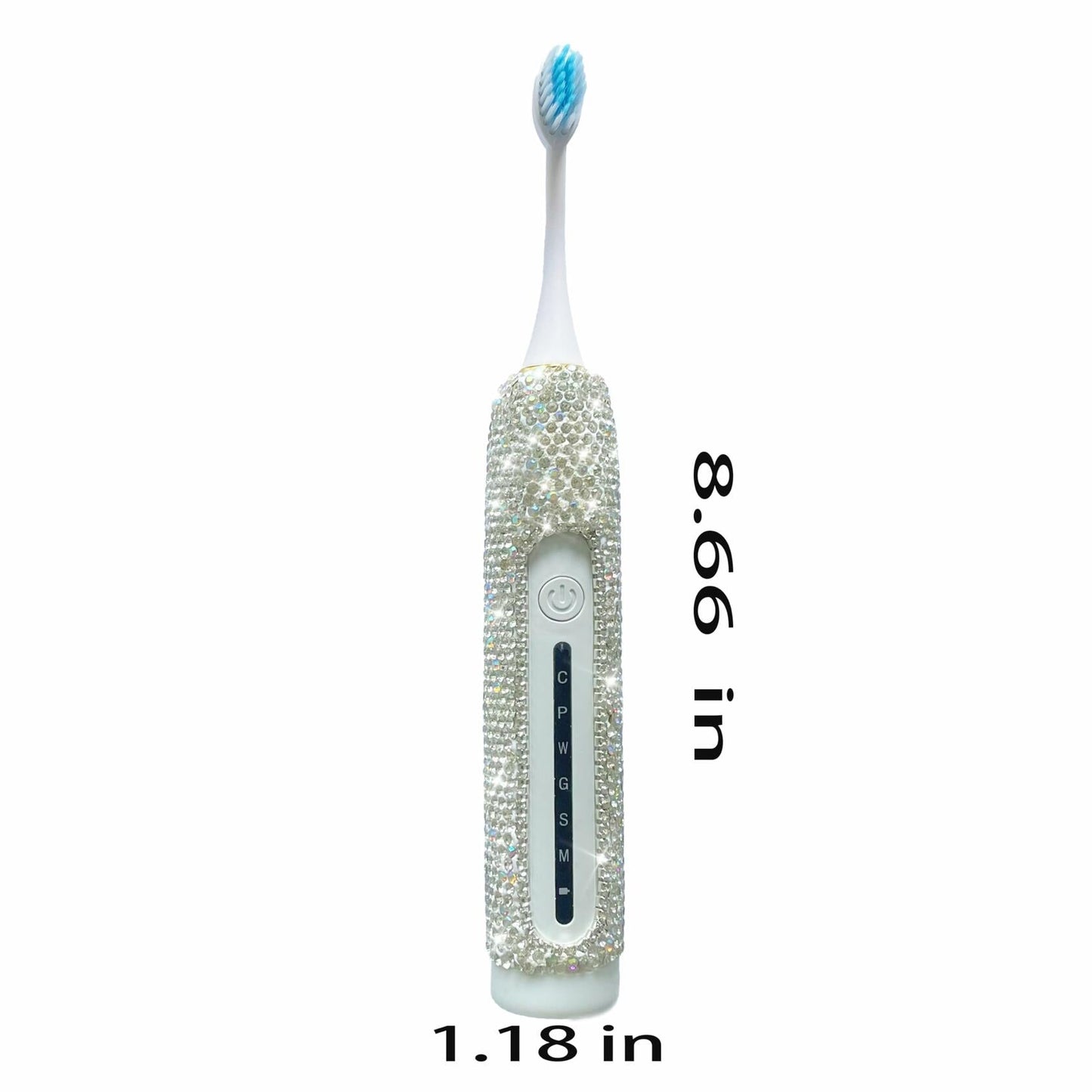 Silver Bling Electric Toothbrush - 3 Heads - 6 Modes Portable