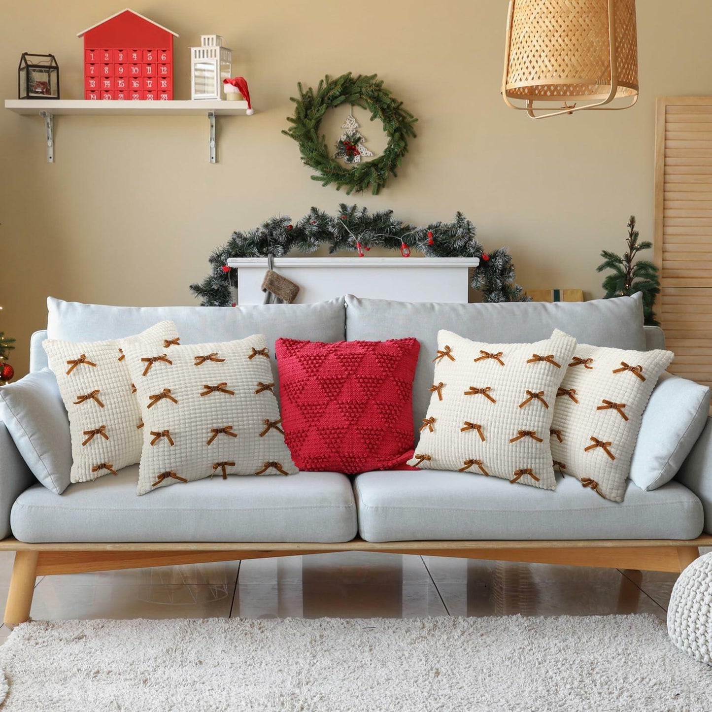 Decorative Bow Throw Pillow Covers 18x18 - 2pcs