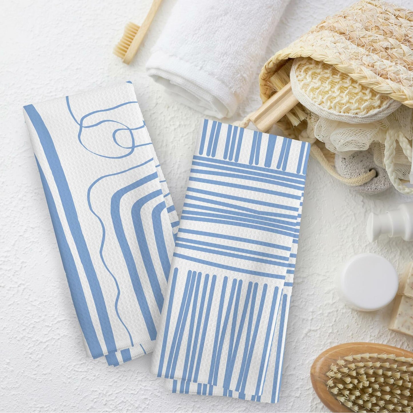 TAEDIN 2PCS Blue Abstract Art Kitchen Towels 16x24in Dish Tea Towels