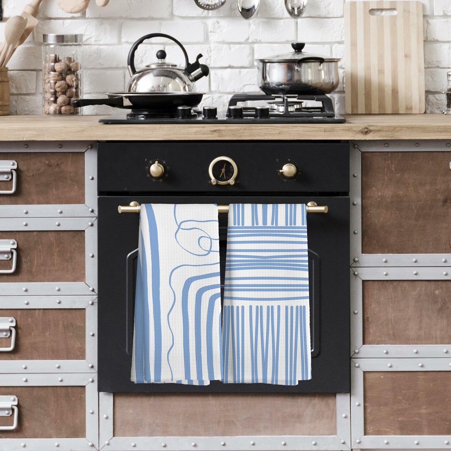 TAEDIN 2PCS Blue Abstract Art Kitchen Towels 16x24in Dish Tea Towels