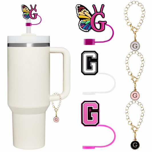 Stanley Cup Straw Covers 3-Pack with Personalized Initial Charms – 30 & 40oz
