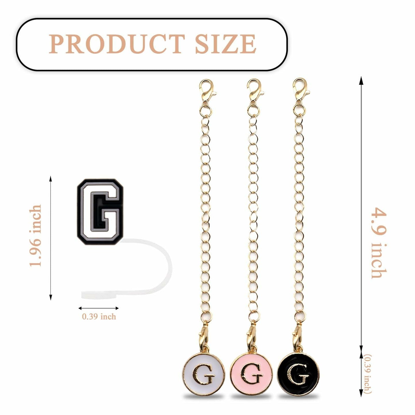Stanley Cup Straw Covers 3-Pack with Personalized Initial Charms – 30 & 40oz