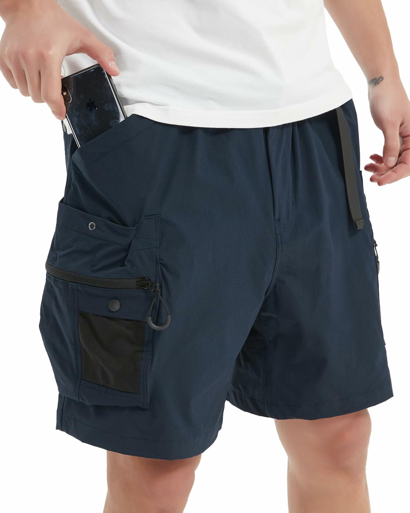 Hiking Cargo Shorts – Lightweight Quick Dry, Multi-Pocket, Navy - Medium