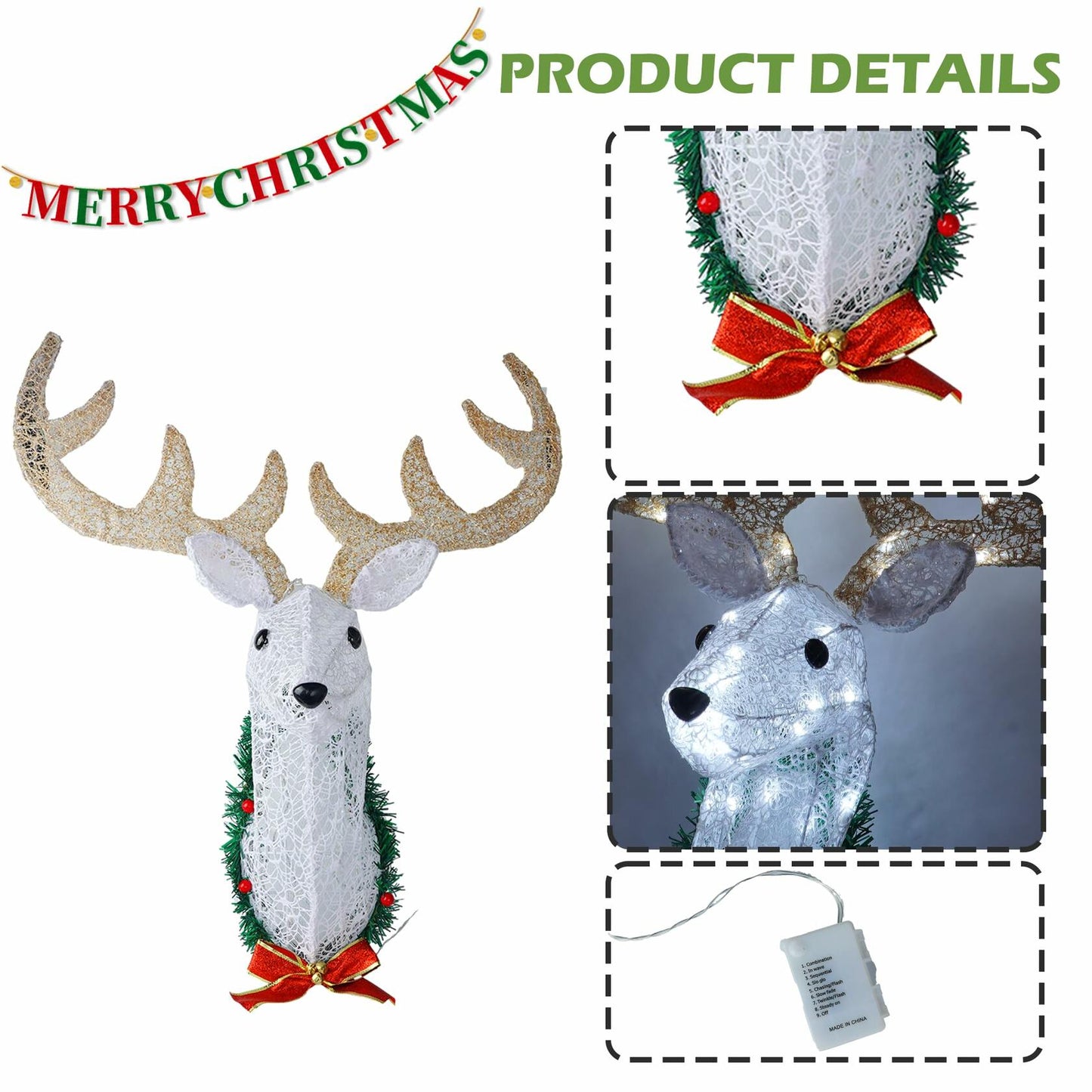 32" Lighted Reindeer Head