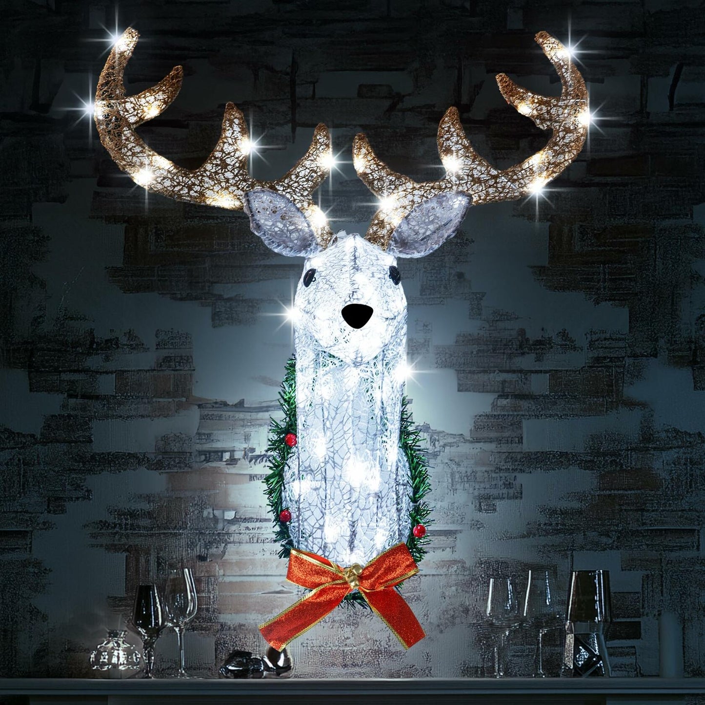 32" Lighted Reindeer Head