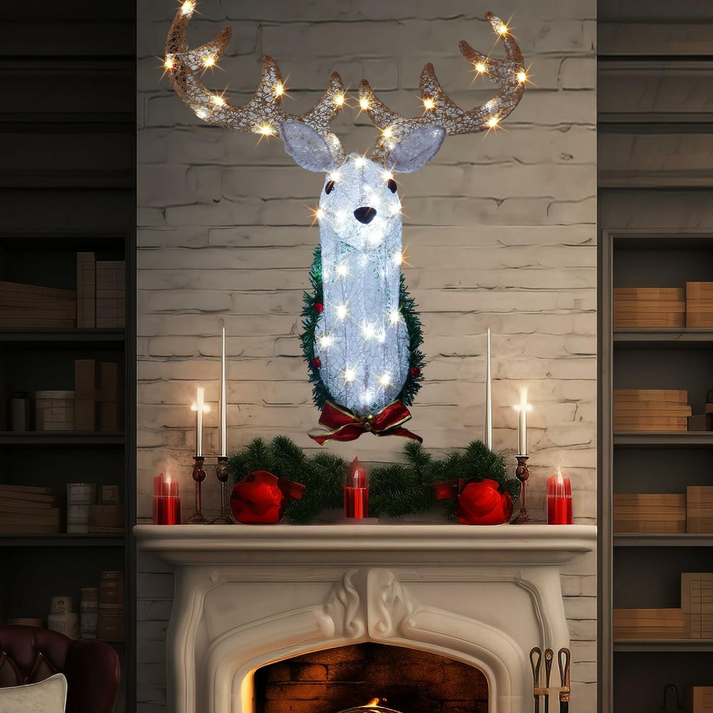 32" Lighted Reindeer Head