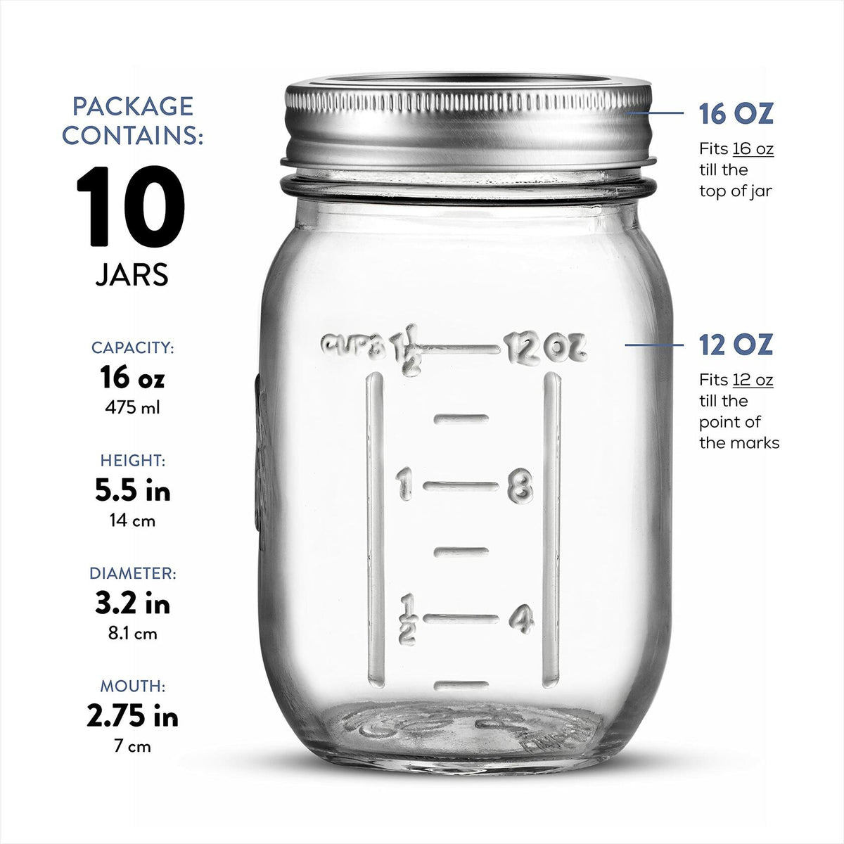 Regular Mouth Glass Mason Jars, 16-Ounce (10-Pack)