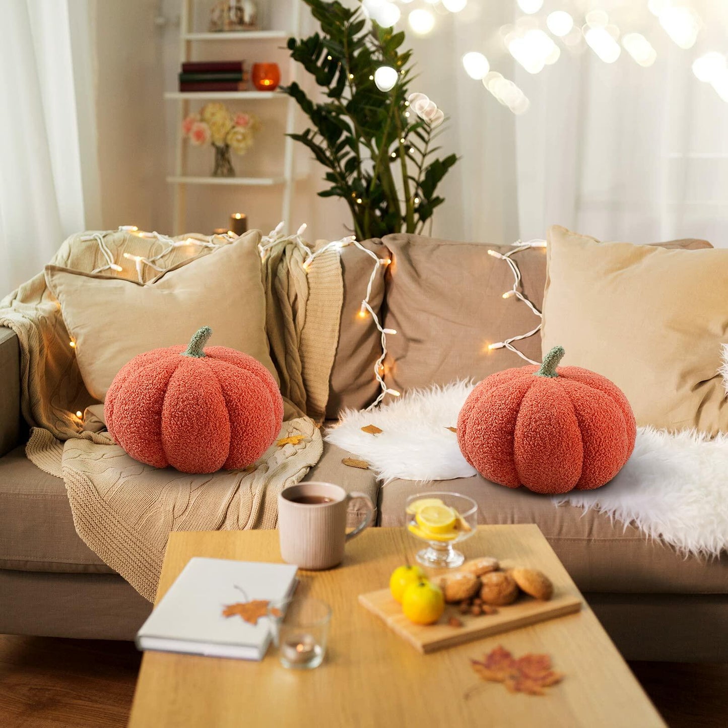2 Pcs Pumpkin Pillow Plush 11x9.5 Inch