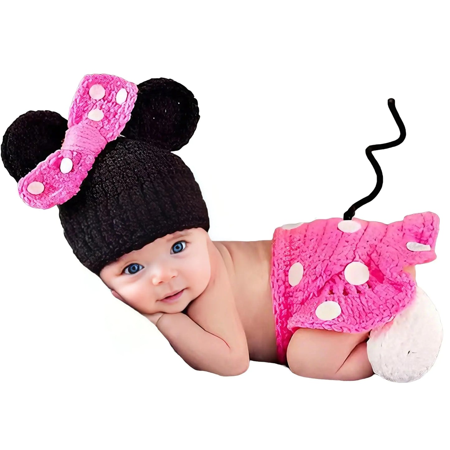 Jastore Photography Prop Baby Costume Cute Crochet Knitted Hat Cap Girl Boy Diaper Shoes Mouse (Pink)