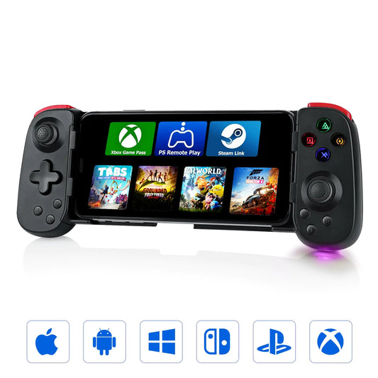 Bluetooth Mobile Game Controller for iOS & Android Wireless Retractable Gaming Gamepad Handheld Joystick - Turn Your Phone into a Gaming Console! Support Xbox/PS/Switch/PC/Steam (Black)