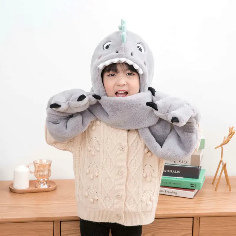 Warm Dinosaur Hat and Scarf Set