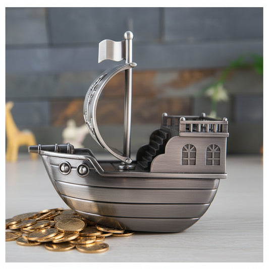 Vintage Pirate Ship Coin Bank