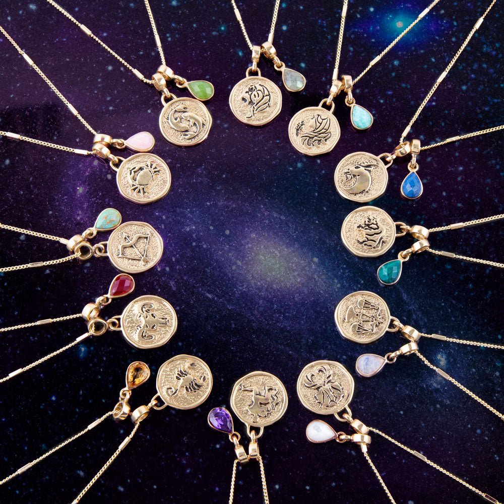 Pisces - Zodiac Green Jade Golden Charm Necklace