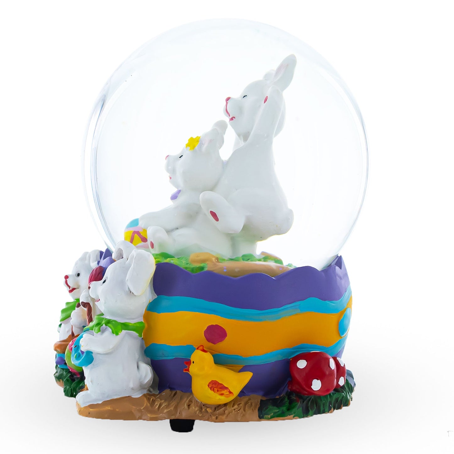 Spring Easter Egg Painting Rabbits Music Box Snow Globe 6 Inches Tall