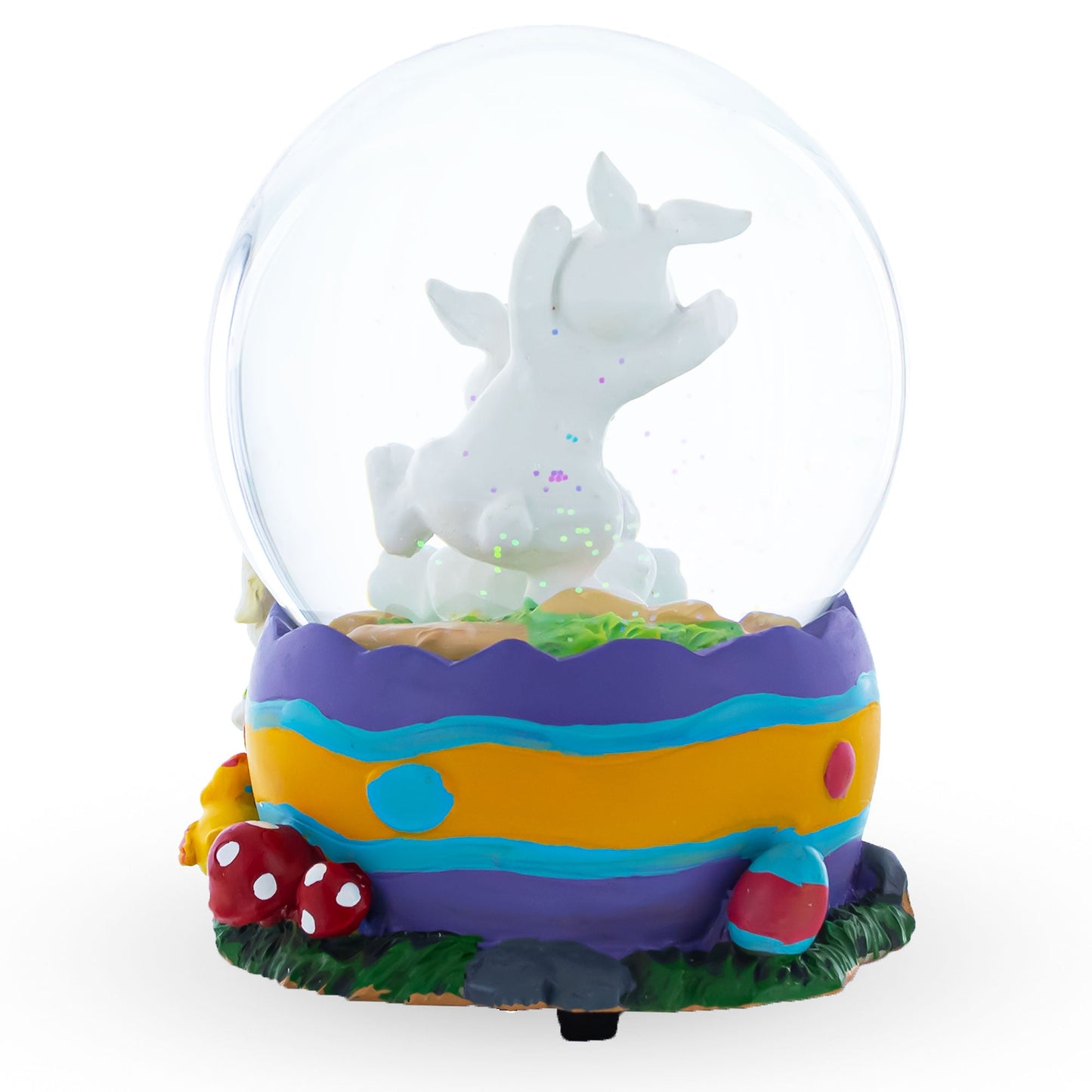 Spring Easter Egg Painting Rabbits Music Box Snow Globe 6 Inches Tall