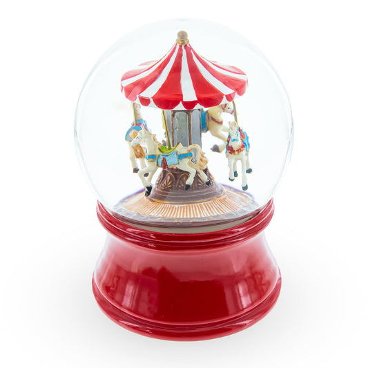 Whirling Carousel Wind-up Spinning Horses Musical Water Globe