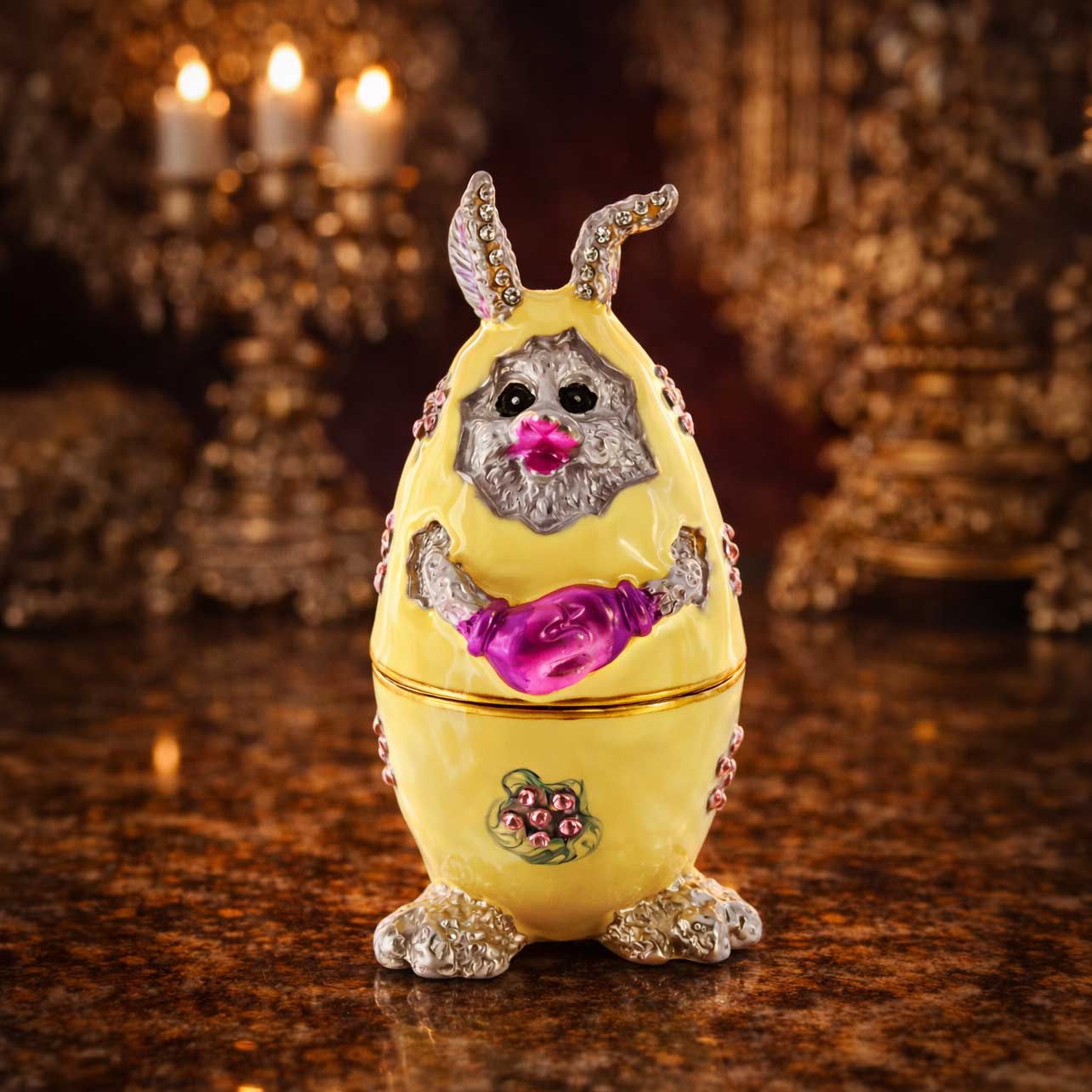 Bunny in the Easter Egg Metal Trinket Box Figurine