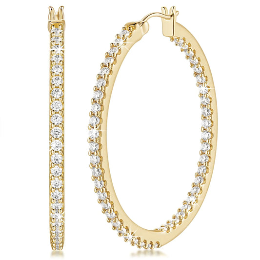 14K Gold Rhinestone Hoop Earrings