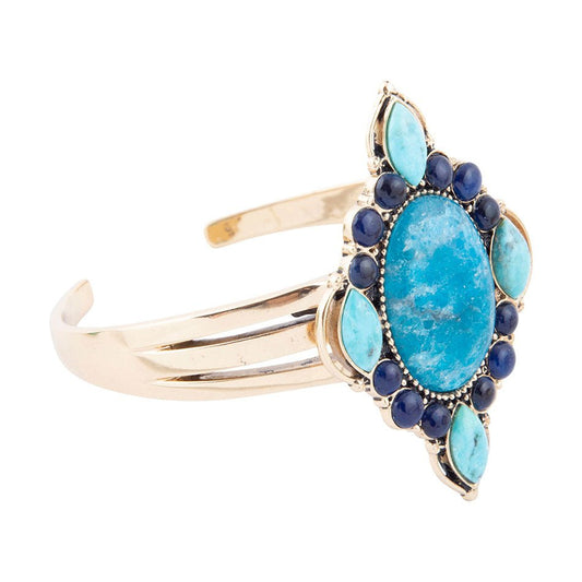 Regal Blue Apatite Mixed Stone Golden Cuff Bracelets