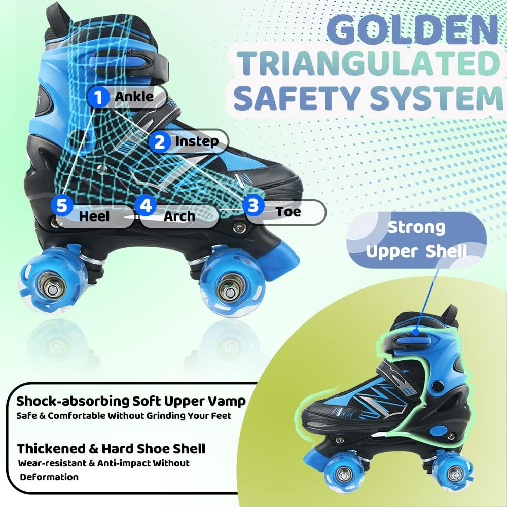 LIRENGUI Boys Girls Roller Skates (Size 4-7)