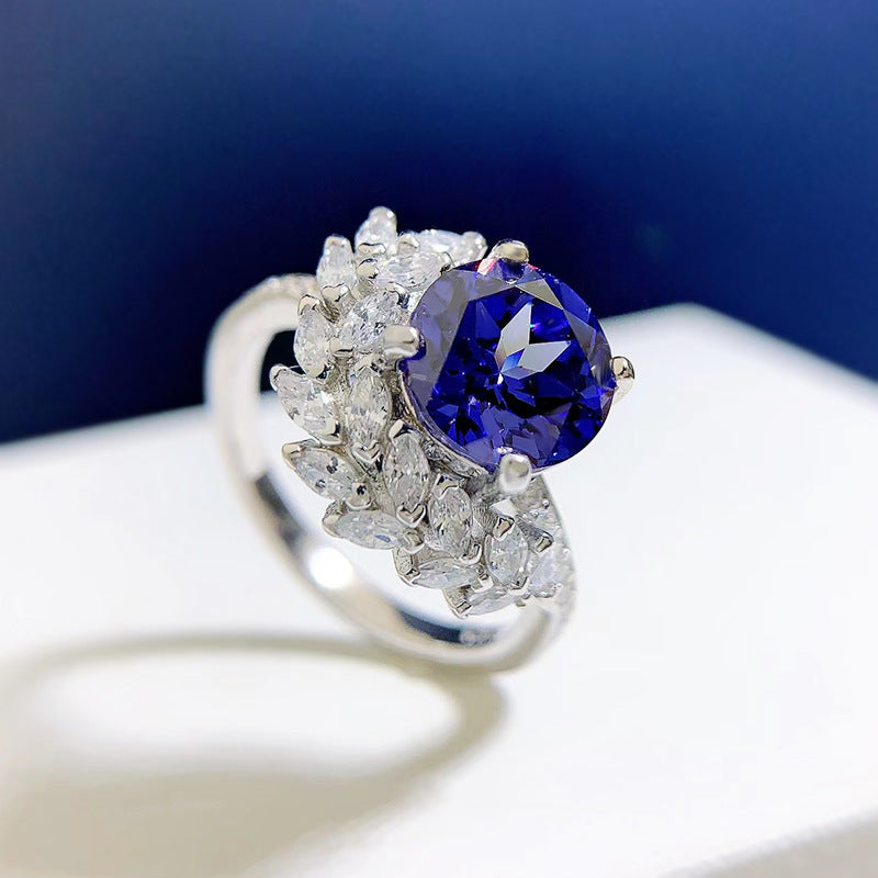 S925 Silver Round Rhinestone Engagement Ring