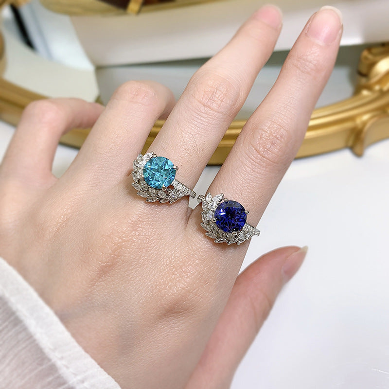 S925 Silver Round Rhinestone Engagement Ring