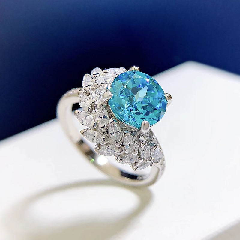 S925 Silver Round Rhinestone Engagement Ring