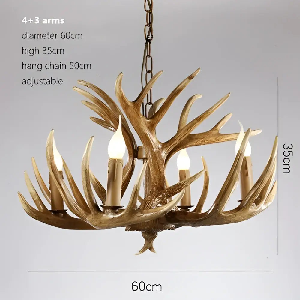 Rustic wood finish deer antler chandelier dining room light