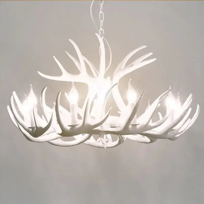 Rustic wood finish deer antler chandelier dining room light