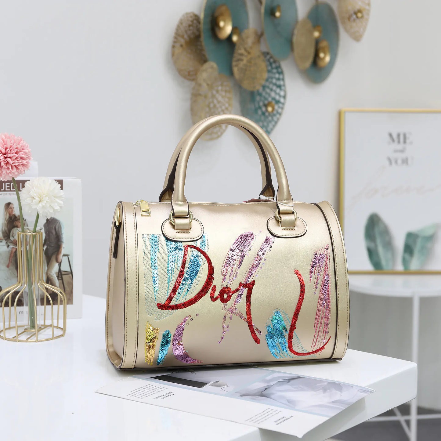 Sequin Embroidered Messenger Bag