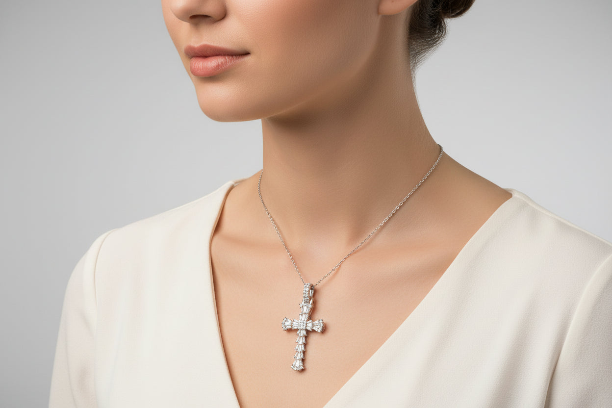 18" Queen Jewels 925 Sterling Silver and 14K Gold Cross Necklace