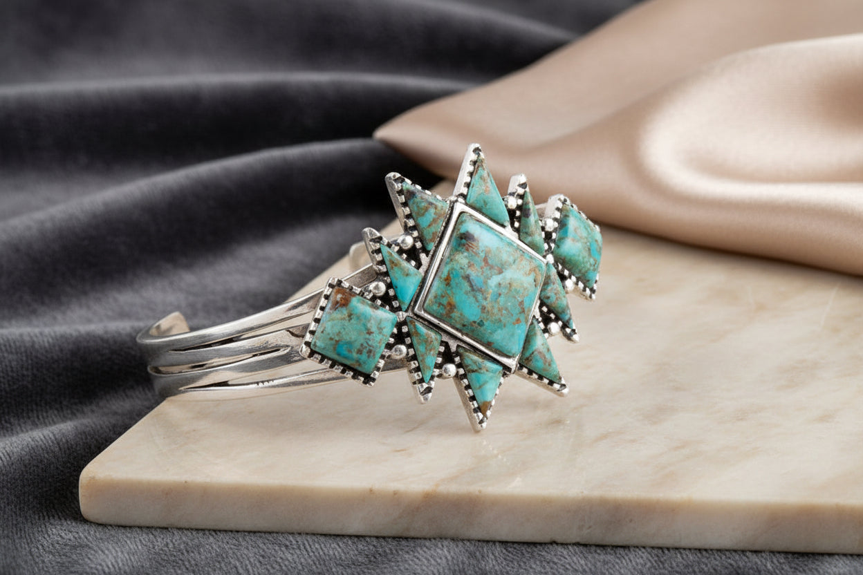 Sharp Blue Turquoise and Sterling Silver Cuff Bracelet