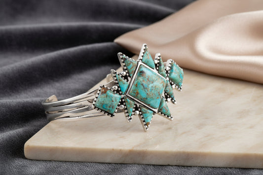 Sharp Blue Turquoise and Sterling Silver Cuff Bracelet