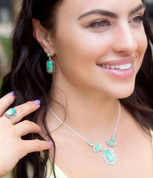 Shielded Lime Green Turquoise and Sterling Silver Ring