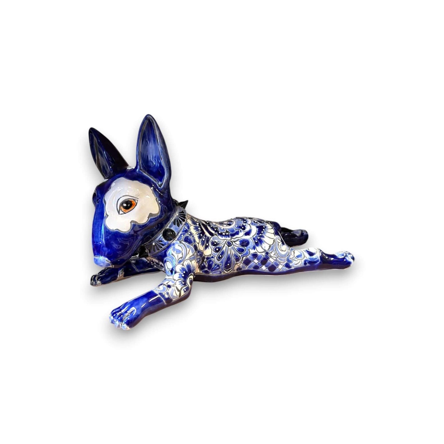 Talavera Bull Terrier Statue | Hand-Painted Colorful Dog Sculpture